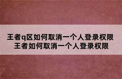 王者q区如何取消一个人登录权限 王者如何取消一个人登录权限